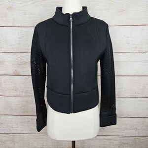 Alo Yoga Shell After Yoga Black Mesh Cropped Full Zip Jacket Medium